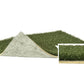 Warrior Workout Turf, rolled artificial grass with green synthetic blades and beige backing, shown side view and close-up det
