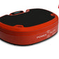 Power Plate MOVE red vibration trainer with black top surface and digital display, angled view on white background