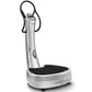 Silver Power Plate vibration platform trainer with black handholds, digital display, and black platform, on white background