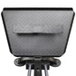 Black diamond-plate leg sled with padded footrest and mounting hardware, viewed from above on white background