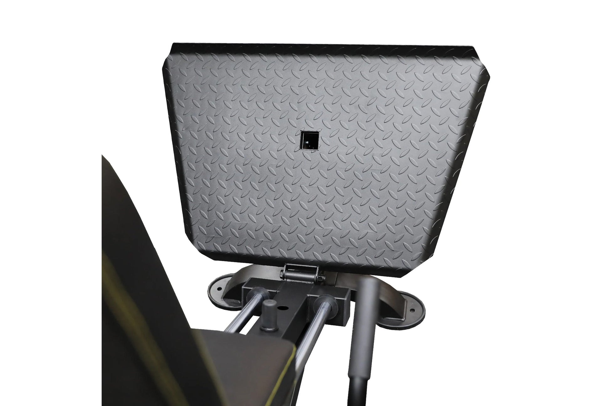 Gray and black leg sled with diamond plate texture, metal base and support arms, shown against white background