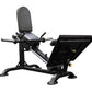 Black Powertec compact leg sled with padded seat, horizontal handles, and adjustable footplate on white background