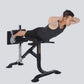 Man performing crunch exercise on black and silver Powertec dual hyperextension machine against white background