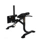 Black Powertec dual hyperextension and crunch exercise machine with padded arm handles, vertical post, and wide base on white