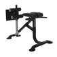 Black and gray abdominal exercise bench with padded leg attachment and adjustment levers, shown on white background