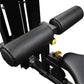 Black padded lat machine with gold-tone knobs and handles on white background