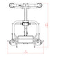Technical line drawing of Powertec LeverGym Chin/Dip Assist machine with dimensions, showing overhead handles, vertical suppo