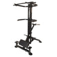 Black Powertec LeverGym chin dip assist machine with vertical post, dual handles, and padded seat on white background