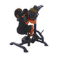 Powertec black and orange lever gym squat machine with adjustable weight plates, demonstrated by model in squat position on w