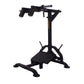Black Powertec LeverGym squat and calf assist machine with vertical post, foot platform, and lever arm handles on white backg