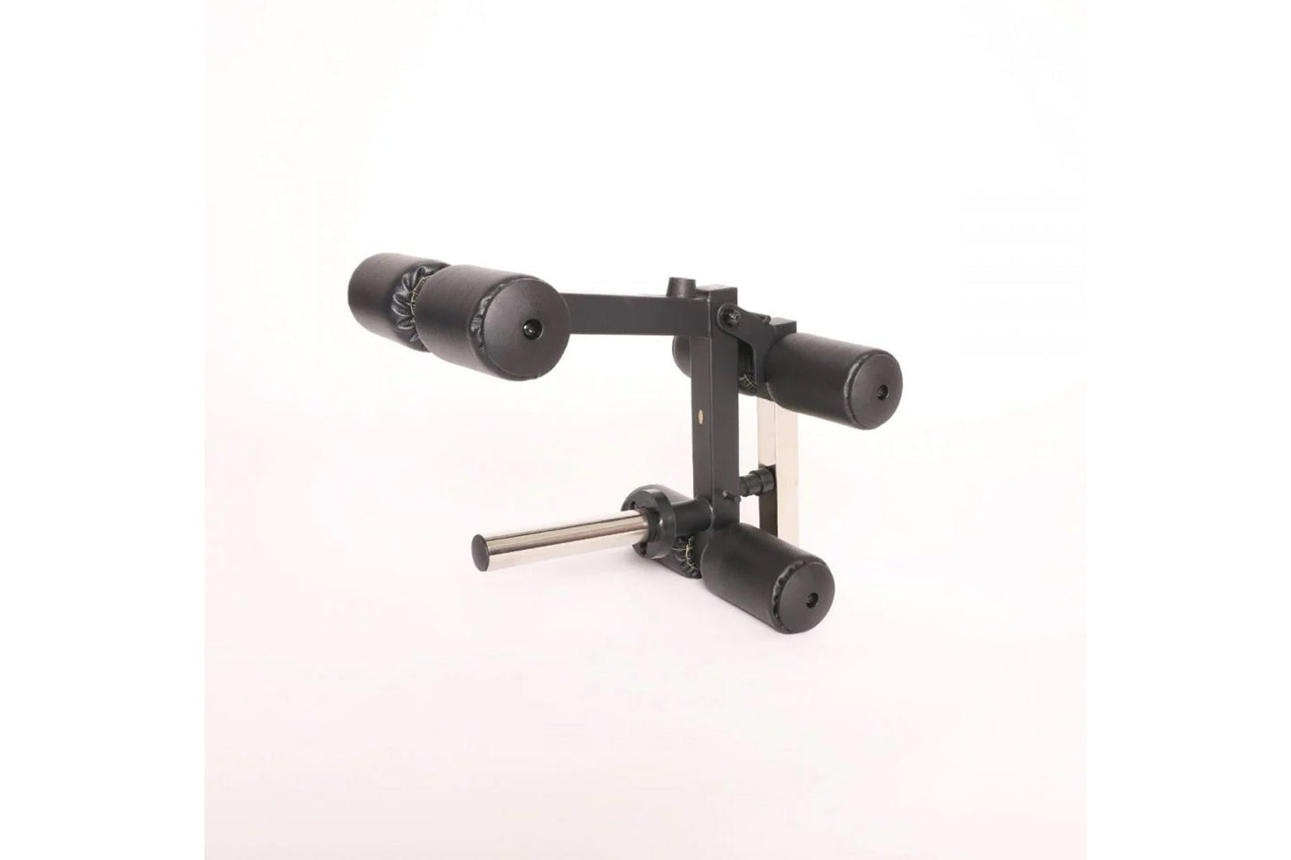 Black Powertec roller Smith machine with cylindrical padded arm rollers and metal frame on white background