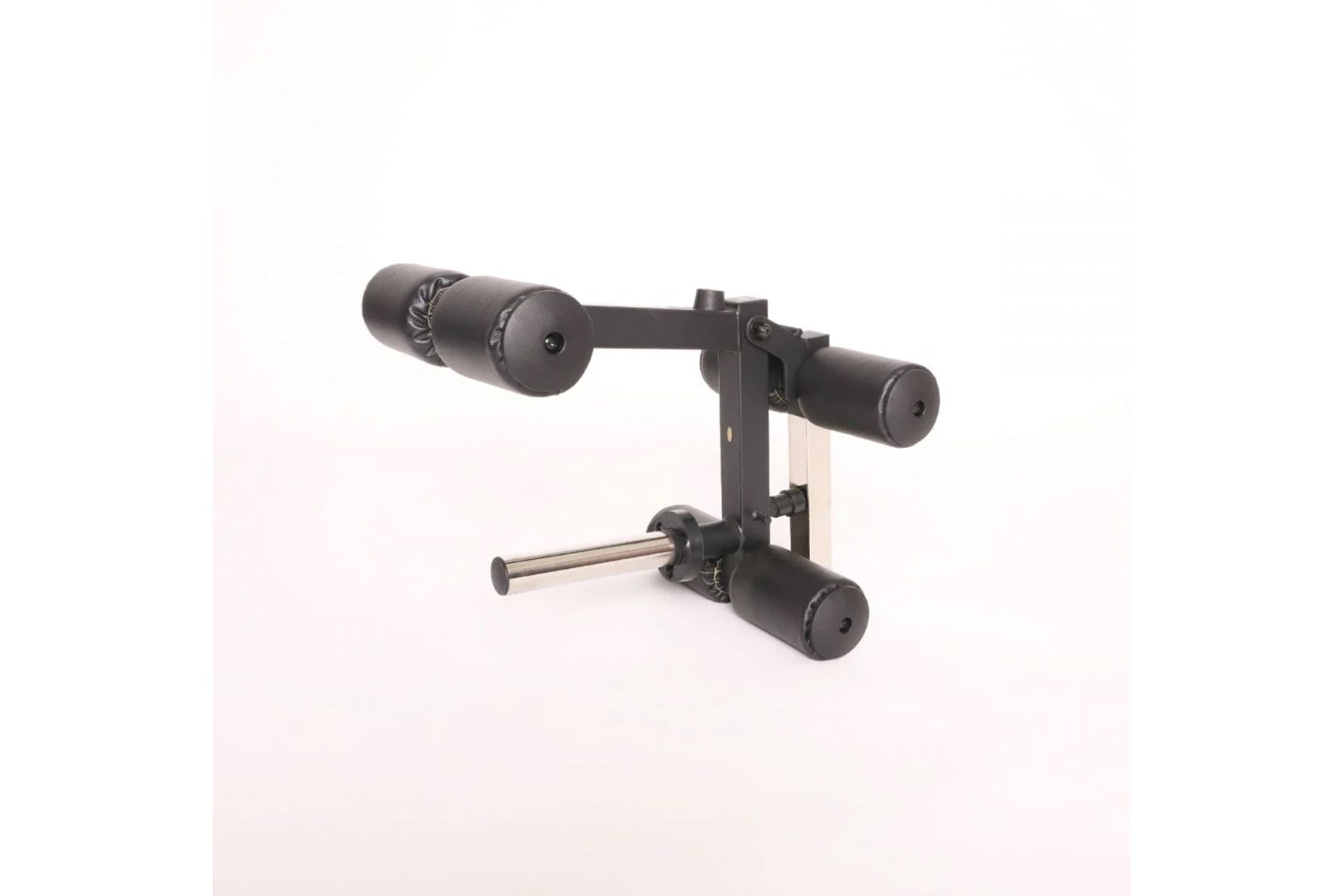 Black Powertec roller Smith machine with cylindrical padded arm rollers and metal frame on white background