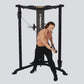 Powertec Streamline Functional Trainer with black steel frame, shown in use by male model performing cable exercise