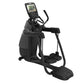 Black elliptical trainer with digital console display, dual handlebars, and foot pedals on white background