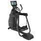 Black Precor AMT 885 elliptical trainer with integrated touchscreen console displaying workout metrics, shown on white backgr
