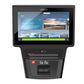 Precor HIIT elliptical machine with touchscreen display showing workout programs, black frame and base on white background