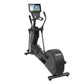 Black Precor EFX 585 elliptical machine with digital console display, dual handlebars, and large footplate on white backgroun
