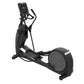 Black elliptical exercise machine with digital console, handlebar grips, and large front wheel on white background