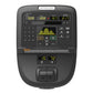 Precor EFX 635 elliptical machine with dark gray frame and digital console displaying workout metrics including speed, distan