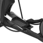 Black elliptical machine with chrome accents and attached cord, shown from side angle on white background