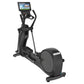 Black Precor elliptical machine with integrated touchscreen display and dual handlebars, shown on white background