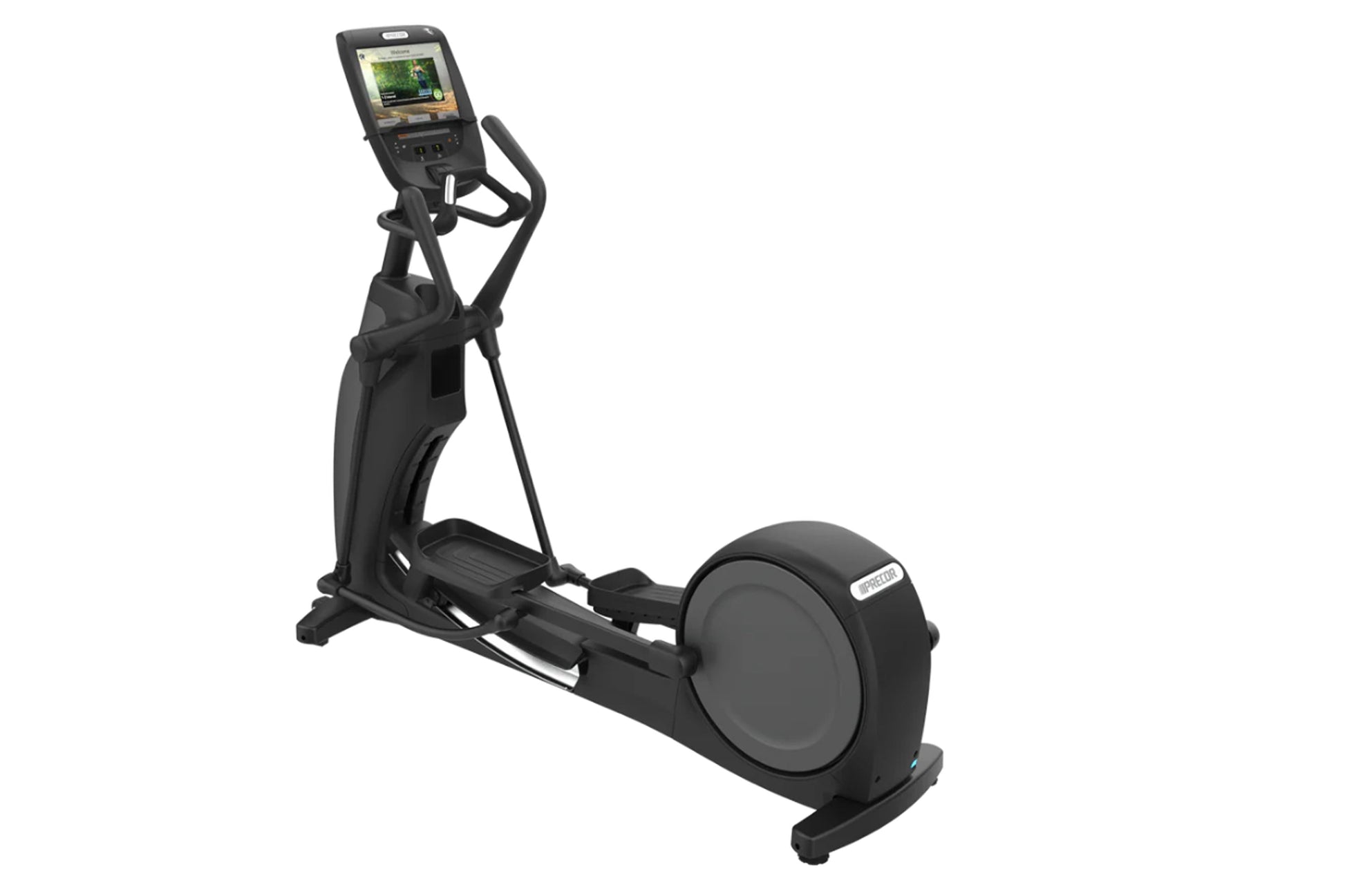 Black elliptical machine with digital display console and dual handles, shown on white background