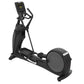 Black Precor EFX 800 elliptical machine with digital console, foot pedals, and large circular flywheel, on white background