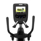 Black Precor EFX 865 elliptical machine with dual handles, metallic accents, and digital display console showing workout inte