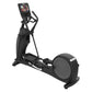 Black Precor EFX 865 elliptical machine with digital console display and moving handlebars, viewed from the side on white bac