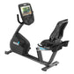 Precor RBK 800 recumbent exercise bike with black frame, digital display console, and blue accent details on white background