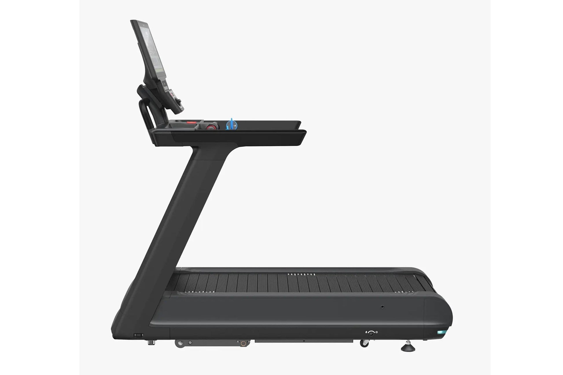 Black Precor Breakaway STM 897 treadmill with digital console and angled running deck on white background