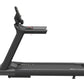 Black commercial treadmill with digital display console and adjustable incline, shown on white background