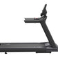 Black commercial treadmill with wide running deck, digital console, and adjustable incline lever on white background