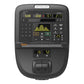 Precor TRM 631 treadmill console with digital display showing workout metrics, numeric keypad, and control buttons on black b