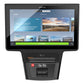 Precor touchscreen treadmill console displaying fitness workout menu with black frame and green quickstart button on white ba