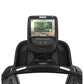 Precor TRM 885 black treadmill with touchscreen console displaying workout interface on white background