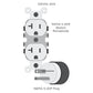125VAC 20A NEMA 5-20R duplex receptacle with NEMA 5-20P plug, electrical connector diagram on white background