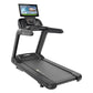 Black Precor TRM 895 treadmill with integrated touchscreen console displaying fitness interface, on white background