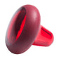 Red and burgundy textured massage ball with cylindrical grip handle on white background