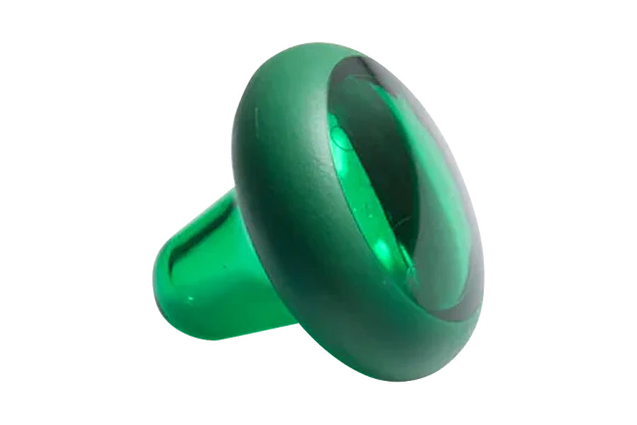 Green ergonomic massage ball with textured knobble design on white background