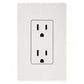 White electrical outlet with two receptacles on light gray wall plate
