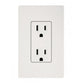 White electrical outlet with two standard receptacles on light gray wall plate