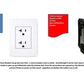Electrical outlet and circuit breaker requirements diagram for 3-person sauna installation showing white duplex outlet, black