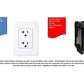 Instructional diagram showing electrical requirements for 3-person sauna with white dual outlet, black circuit breaker, and i