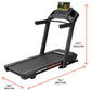 ProForm Carbon Pro 9000 black treadmill with touchscreen display showing running workout video, padded deck, and black handle