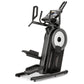 Black and white ProForm Pro HIIT H14 elliptical machine with digital display, ergonomic handles, and footrest on white backgr