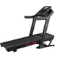 Black ProForm Trainer 1000 treadmill with digital touchscreen console, red accent details, and gray frame on white background