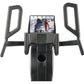 Black ProForm Trainer HL HIIT elliptical with curved handles, digital console displaying mountain hiking video, on white back