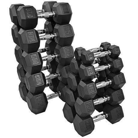 Rubber Hex Dumbbell Set | 5 - 50lbs - Top Fitness Store