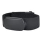 Black fabric armband with rounded matte black buckle, flat lay on white background